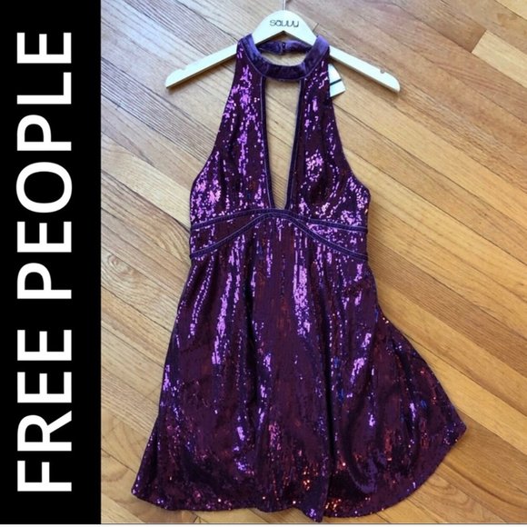 SOLD! Free People Film Noir Plum Sequin Mini Dress - Picture 5 of 10